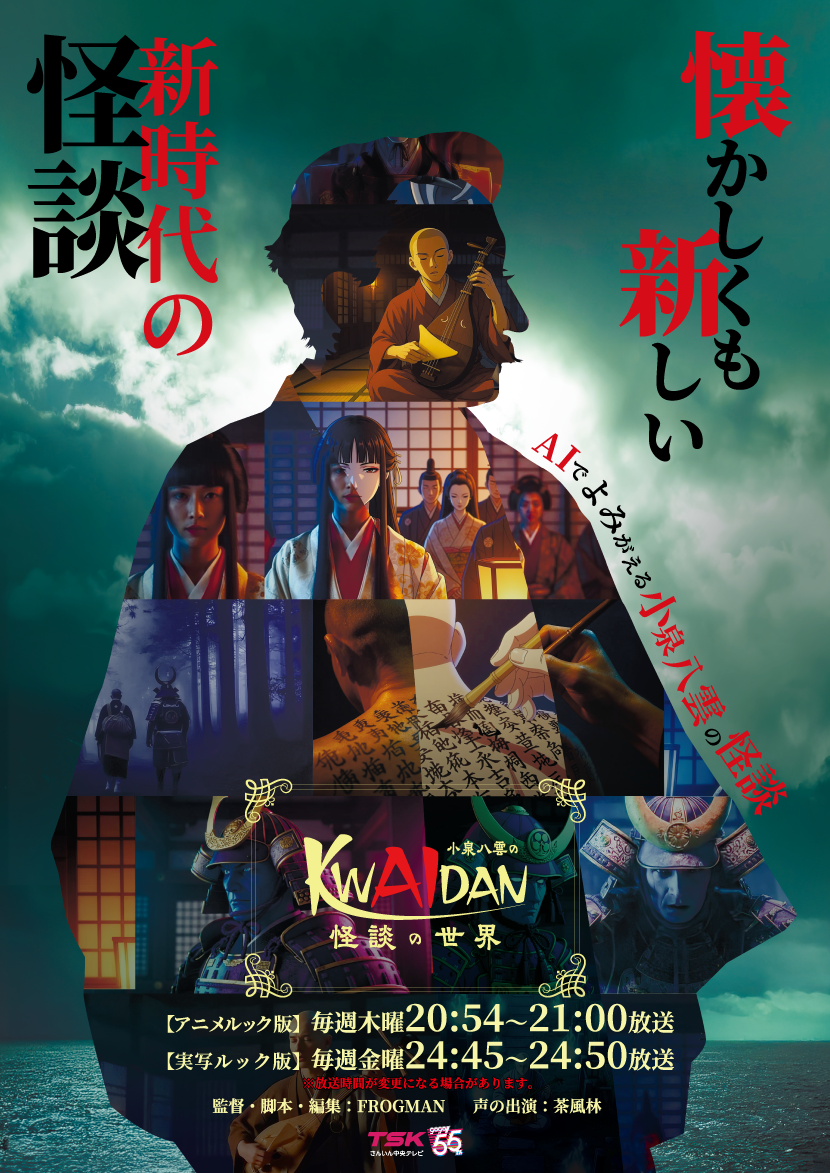 「小泉八雲のKWAIDAN 怪談の世界」10/2(木)放送開始 アニメルック版 毎週木曜20:54～21:00 実写ルック版 毎週金曜24:45～24:50 監督FROGMAN/声の出演 茶風林 伊藤美紀/案内人デザイン いずみせら