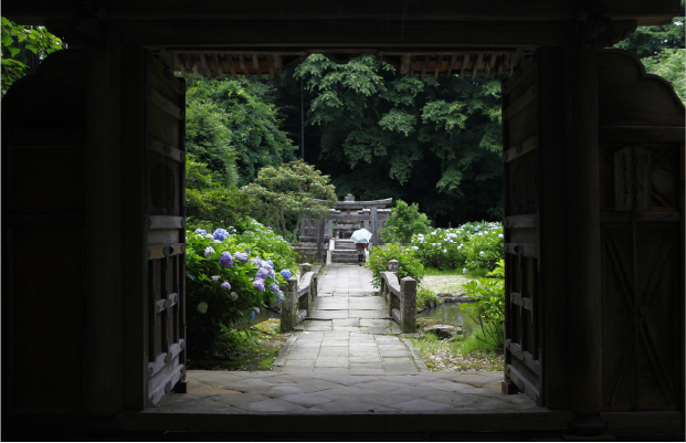 門の空いた月照寺の写真